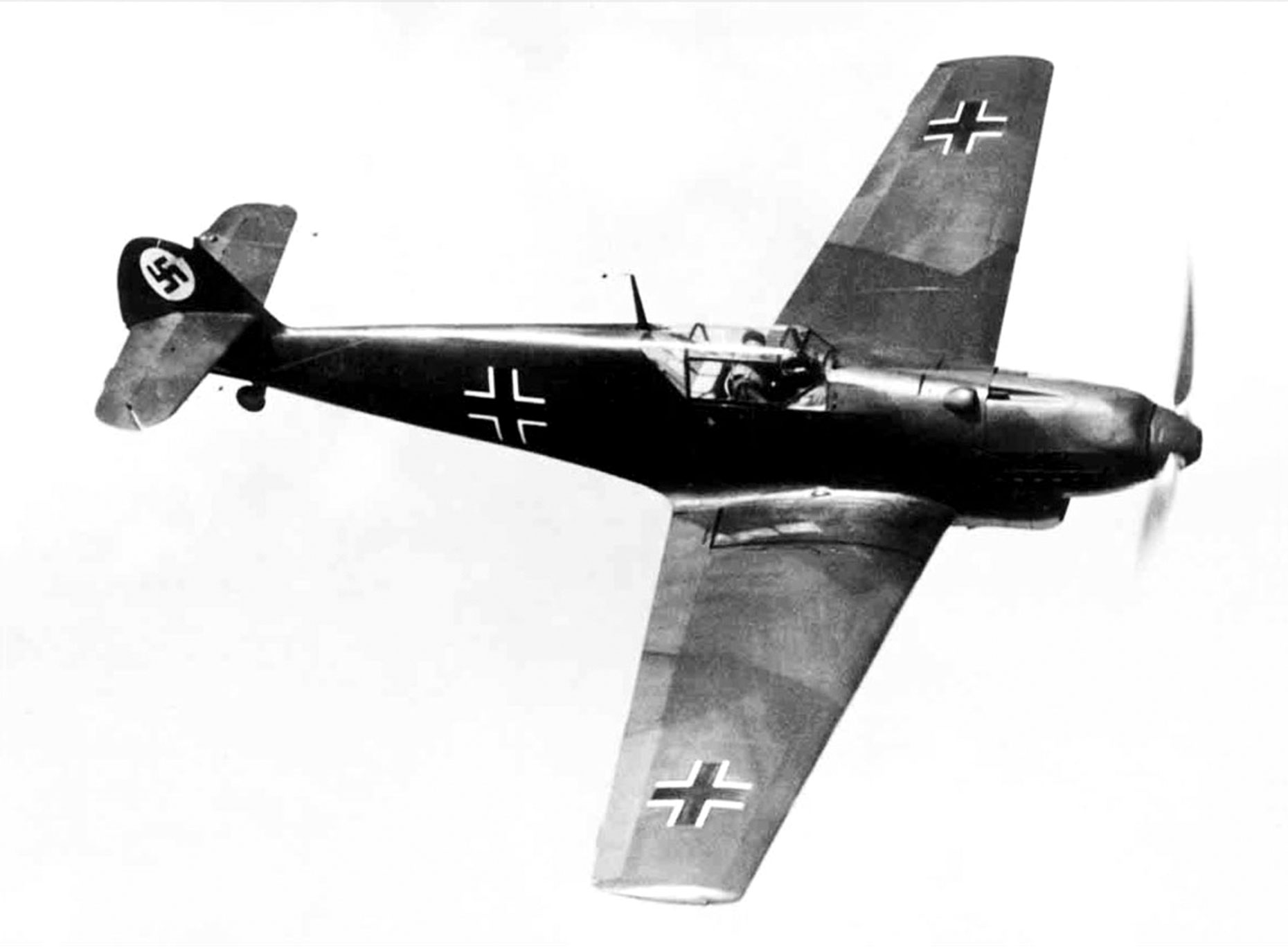 Messerschmitt Bf.109B вид сверху, в полете